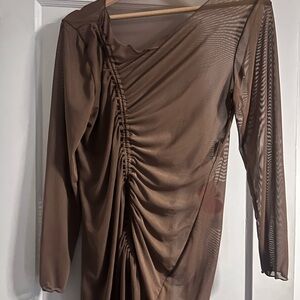 Cider Brown Long Sleeve Ruched Dress